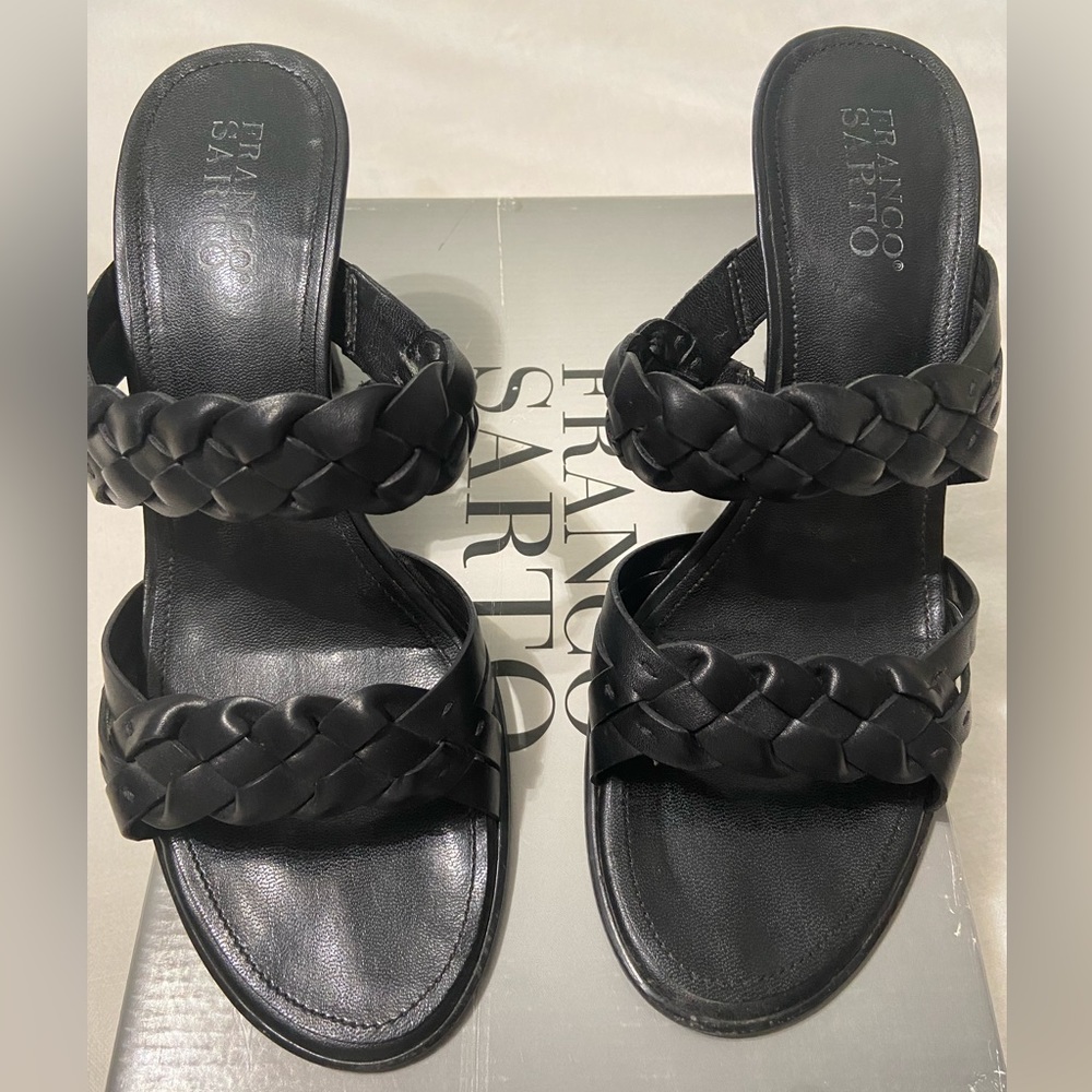 Franco Sarto black leather sandal heel 8-1/2m